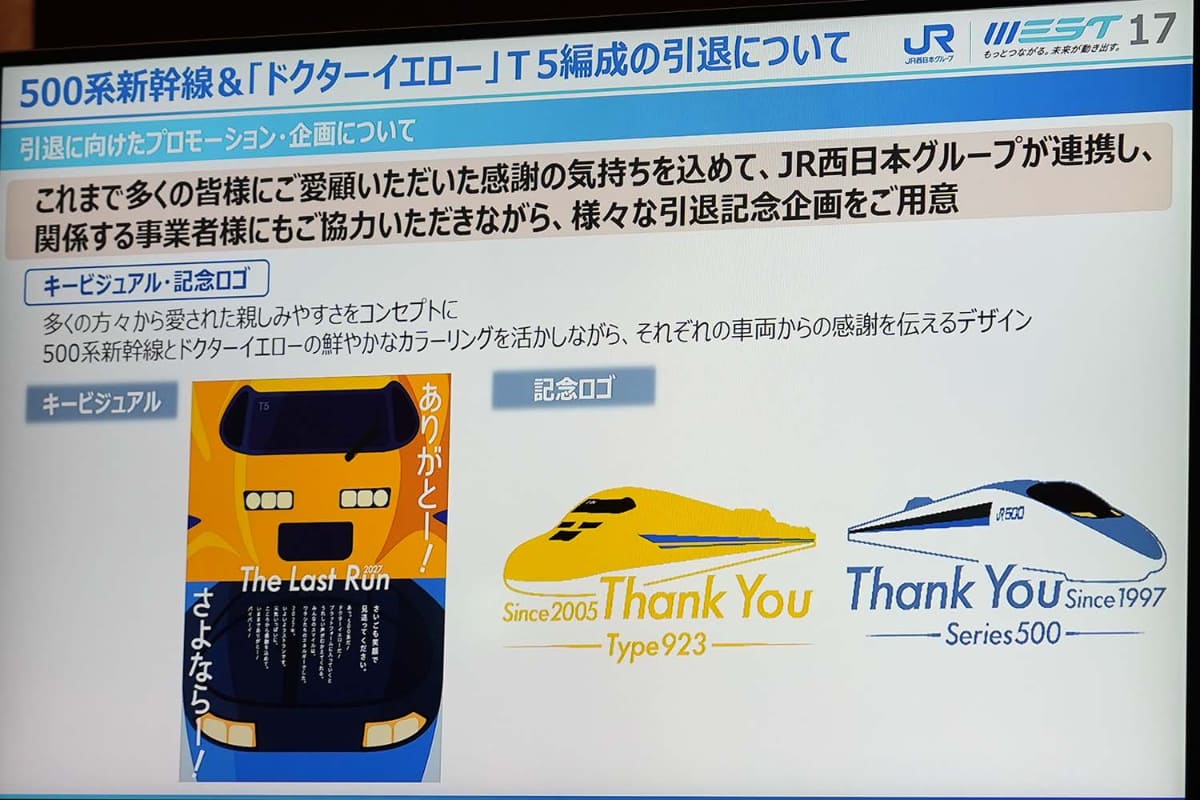500系新幹線の1・7号車の車体側面にロゴ