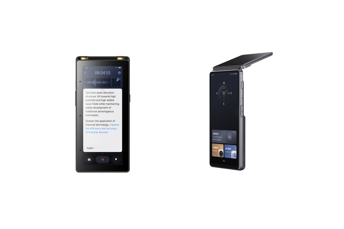 「iFLYTEK AIボイスレコーダー S6」(左)、「iFLYTEK デュアルスクリーンAI翻訳機」(右)