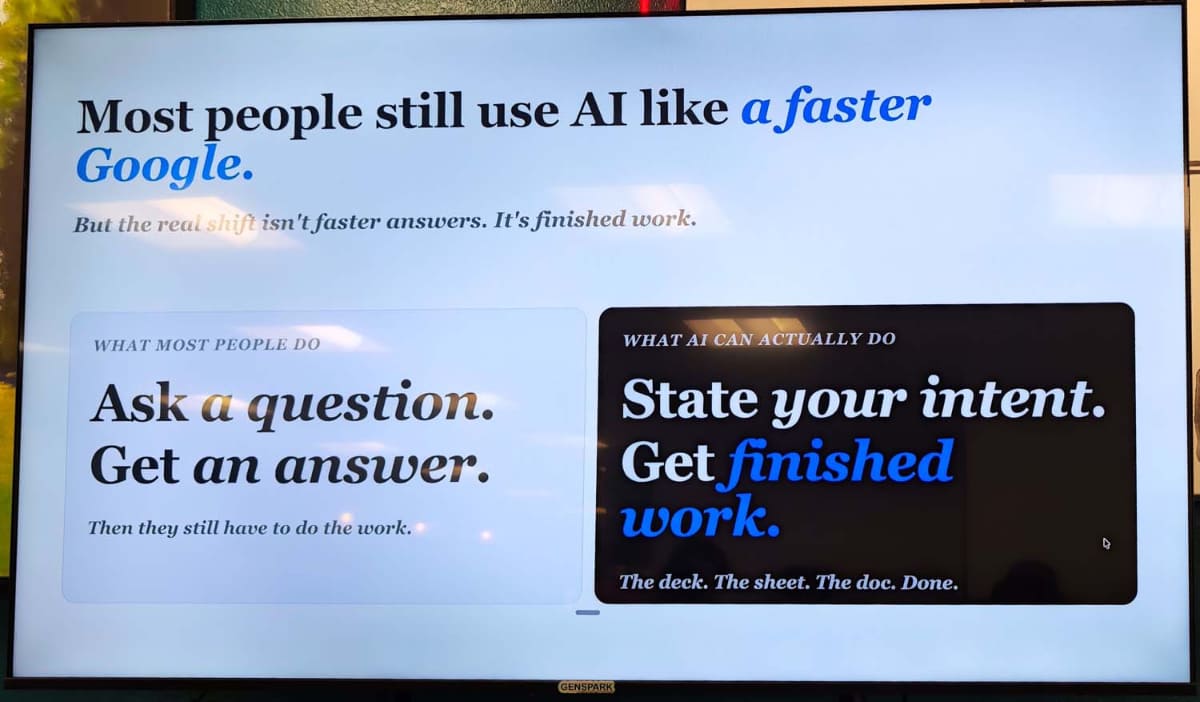 現状は多くの人が「ネット検索にしかAIを使っていない」とGensparkは説明