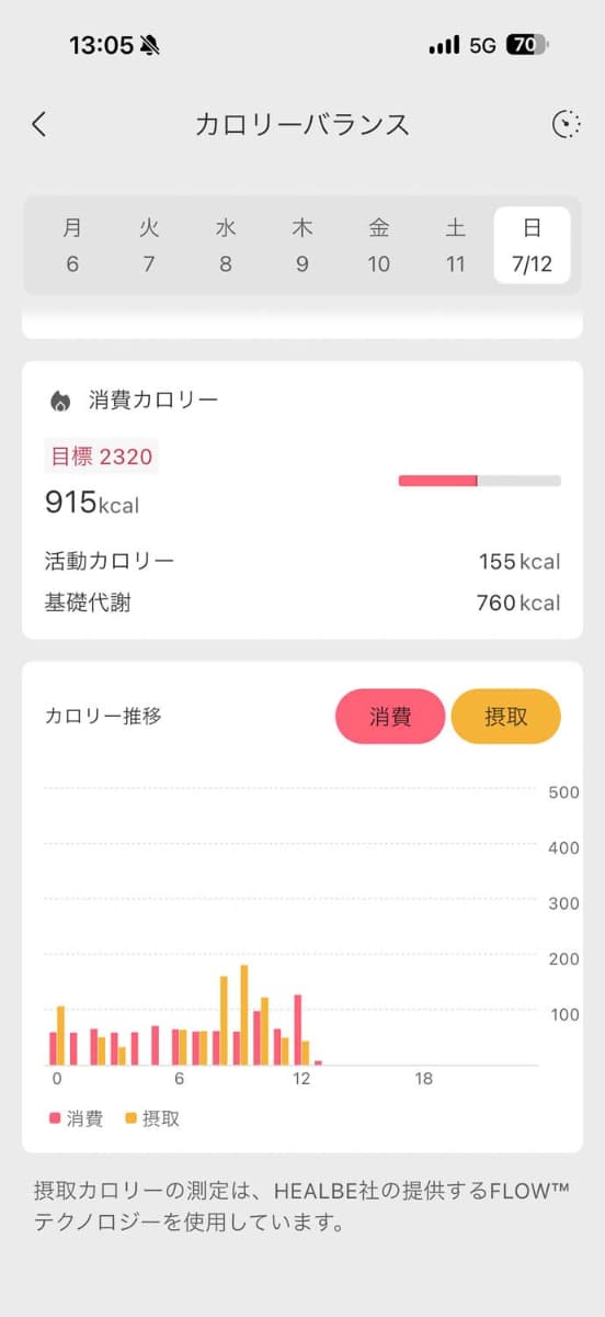 計測したカロリーの状況
