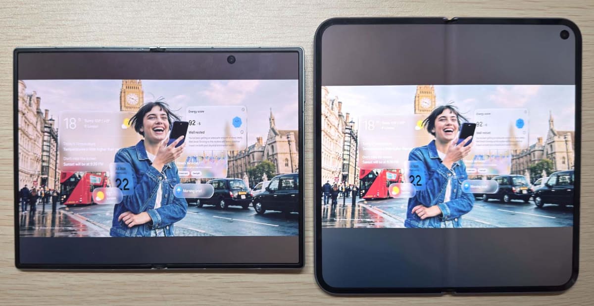 参考までに、Pixel 10 Pro Fold(右)とFold8を比較。縦横比の関係はFold8 Ultraに近い