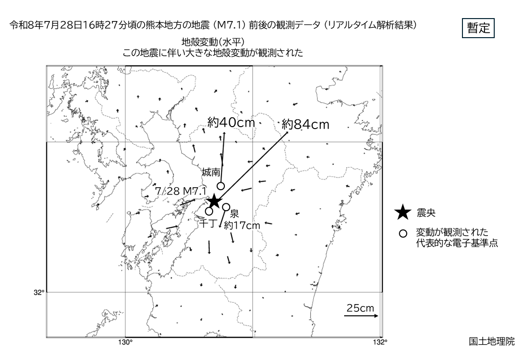 電子基準点リアルタイム解析システムにより自動で計算した地殻変動ベクトル