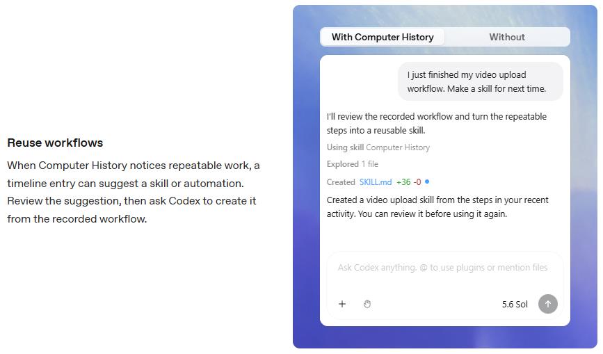 繰り返し行なう作業を検出してスキルや自動化を提案する「Reuse workflows」