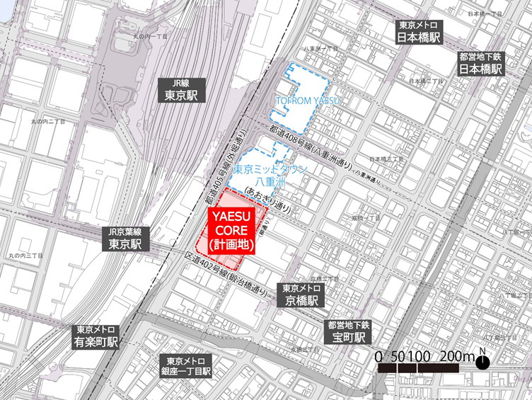 中央が東京ミッドタウン八重洲、写真右奥が「YAESU CORE」建設現場(2026年5月27日撮影)