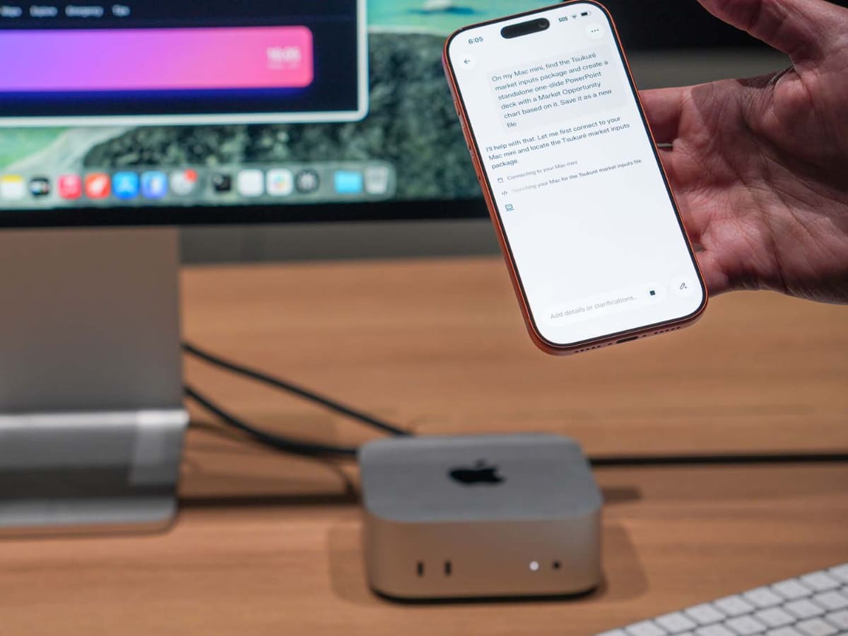 Perplexityのデモ。Macでアプリを動かし、クラウドのAIと連携しつつ、Mac上での作業を自動運用。iPhoneから指令を出し、状況を確認できる