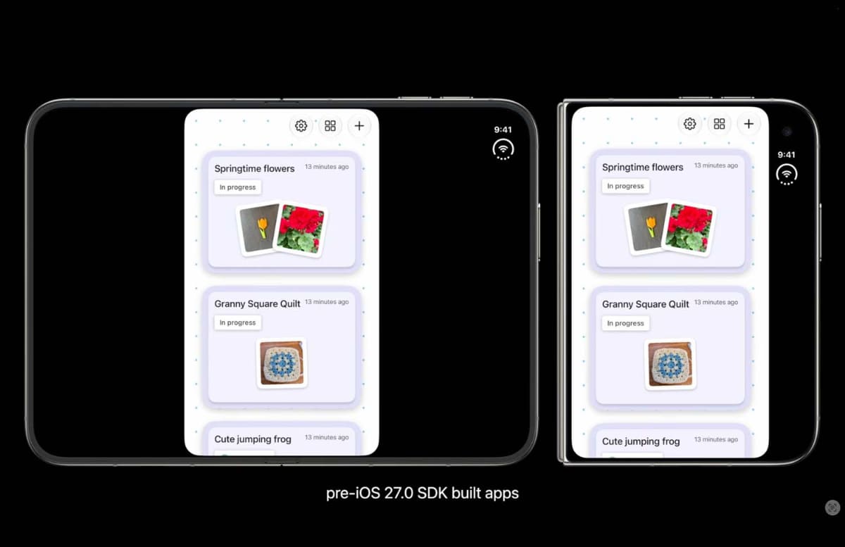 iOS 27以前向けに作られたアプリと、iPhone Duo用に作られたiOS 27.1向けのアプリでは見え方が大きく変わる