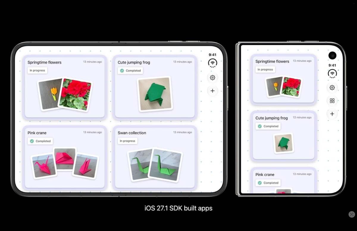 iOS 27以前向けに作られたアプリと、iPhone Duo用に作られたiOS 27.1向けのアプリでは見え方が大きく変わる