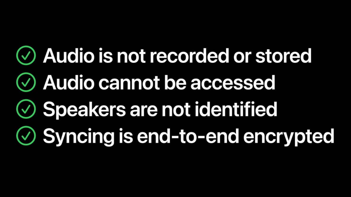 プライバシー配慮のため、Audio Intelligence系の処理には4つの基本原則がある