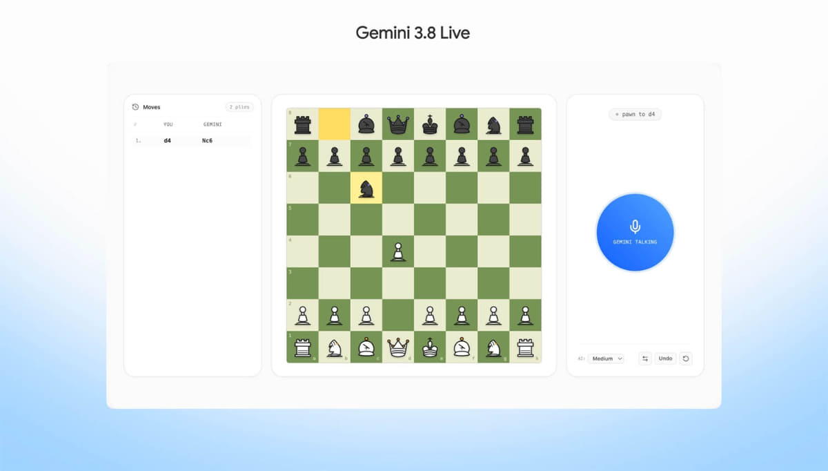 Gemini 3.8 Liveで話しながらチェス対決
