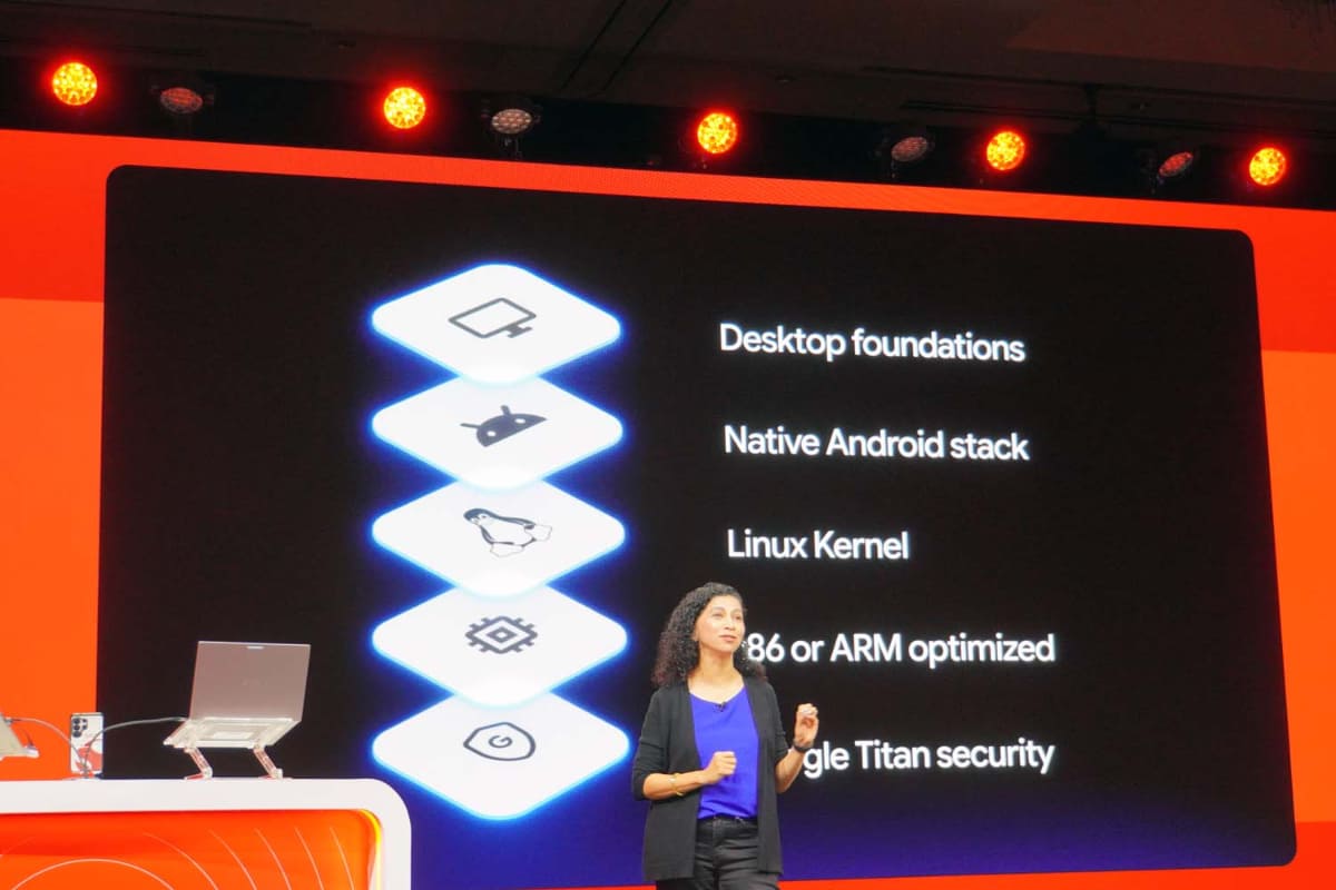 技術的には、Linuxカーネルの上にNative Android Stackが載っている。スマホとの違いは、デスクトップ向けの機能があるかないかだ
