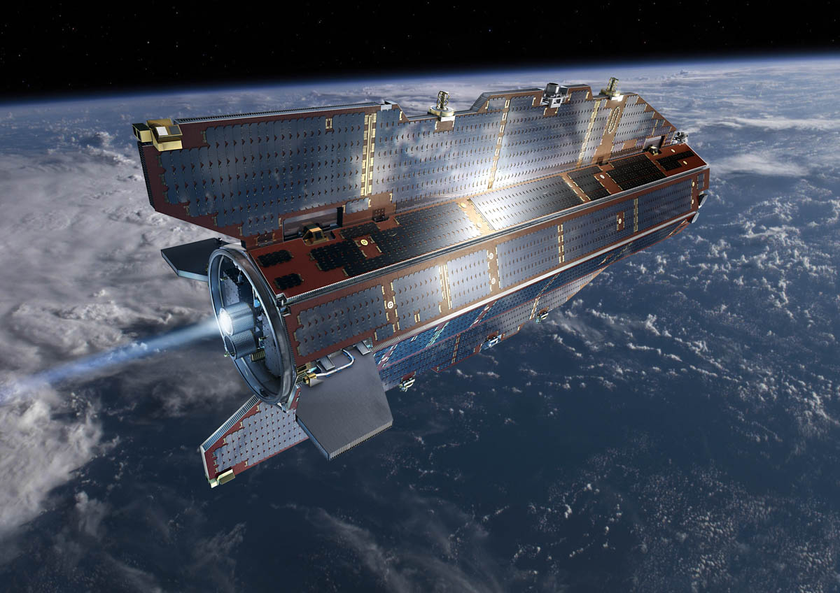 地球低軌道のごく薄い大気の抵抗データを取得したESAの衛星GOCE(CREDIT: ESA /AOES Medialab)