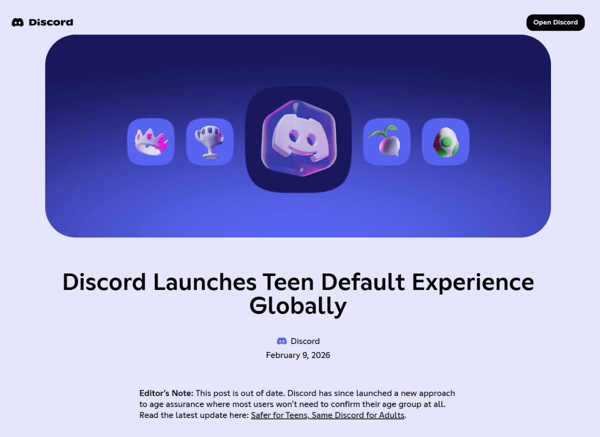 Discordは10代向け設定をデフォルトに設定(出所：Discord)