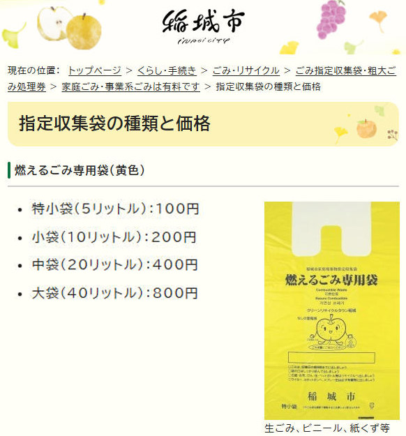 川崎市に隣接する東京都稲城市、東京都町田市の指定ゴミ袋はやや高め