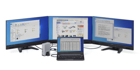 USB Type-Cケーブル1本で接続し、最大3台のディスプレイに4K画像を出力
