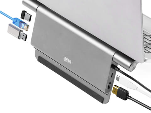 サンワサプライ　ノートパソコンスタンド ドッキングステーション一体型 パソコン作業が快適になるスタンド一体型ドッキングステーション