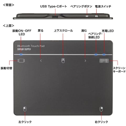 サンワサプライ、14種類のジェスチャー操作もできるBluetoothタッチ