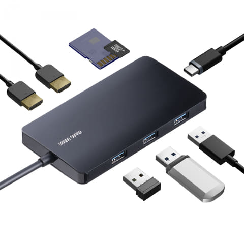 サンワサプライ USB Type-Cドッキングステーション USB Type-C接続のコンパクトなドッキングステーション「400-HUBCP24BK