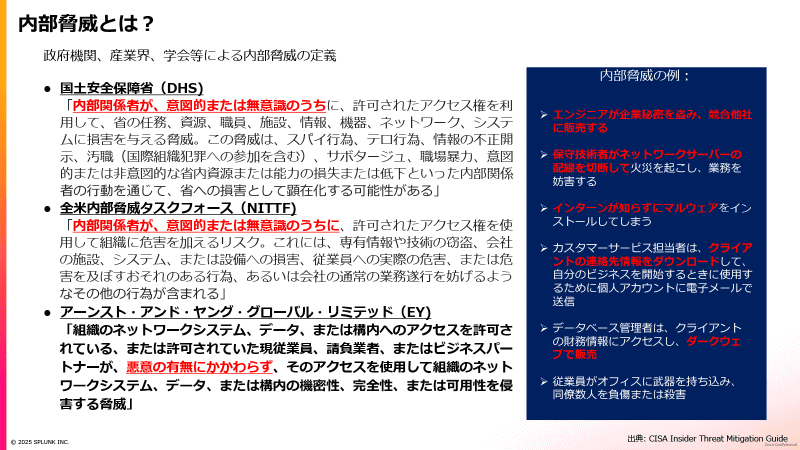 組織により「内部脅威」の定義はやや異なる