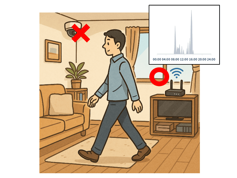 カメラと違ってプライバシーを侵害することなく、家の中を監視できる