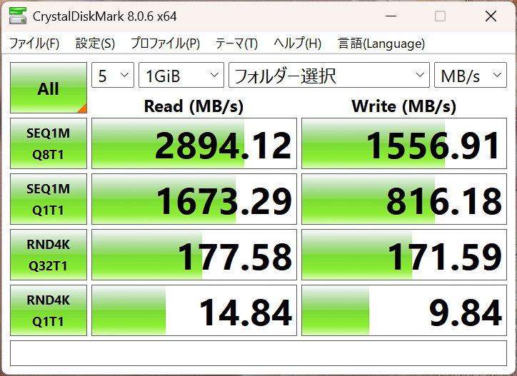 上記設定で値は劇的に向上する（SSDのストレージスペースでの結果）