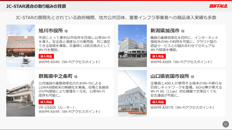 JC-STAR適合ラベル取得製品の導入先の例