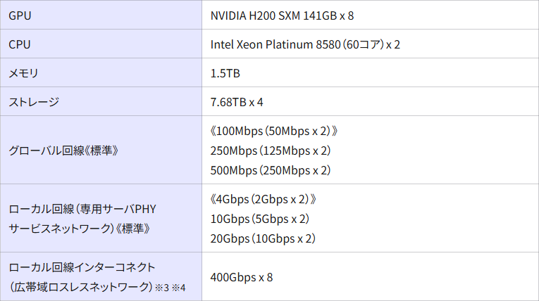高火力 PHY H200プランの仕様