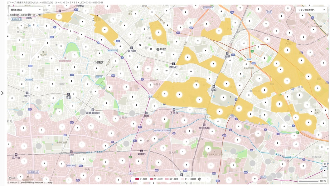 地図上に滞在傾向や利用傾向を可視化できる