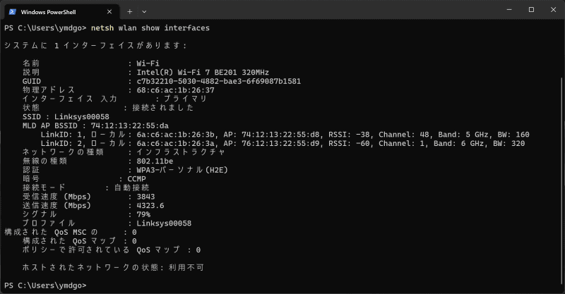 Intel BE201を搭載したPCの状態