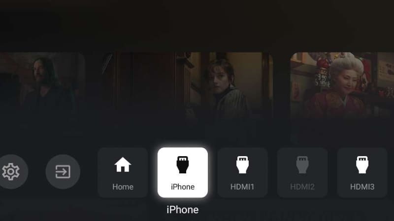 テレビの映像入力を、接続したHDMI入力ポートに切り替える。iPhoneとして認識している		テレビの映像入力切替画面