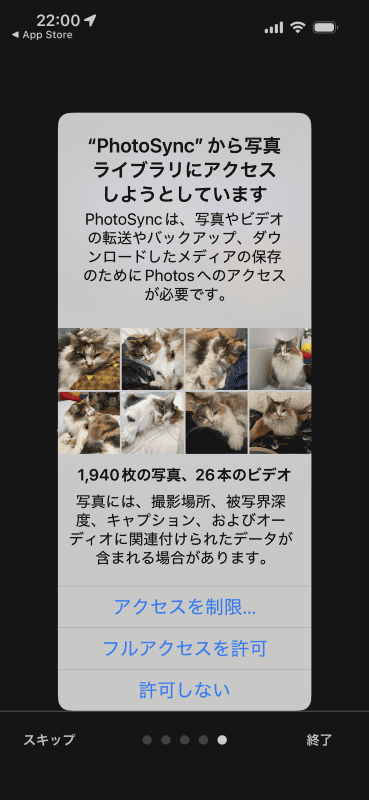 起動時に写真ライブラリへのフルアクセスを許可しておく