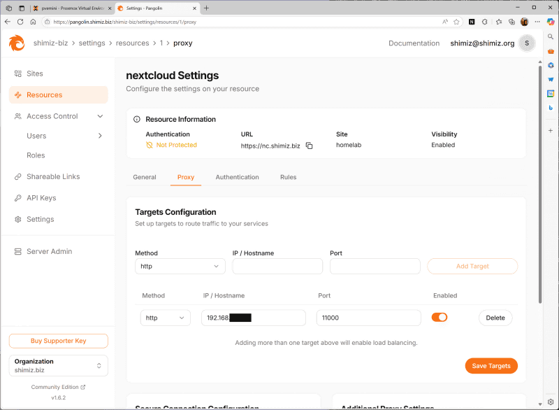 PangolinでIPv6で受けた通信をLAN側のNextcloudに転送する