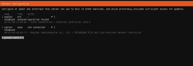 wlp1s0がWi-Fiアダプター。検出されない場合は有線で接続