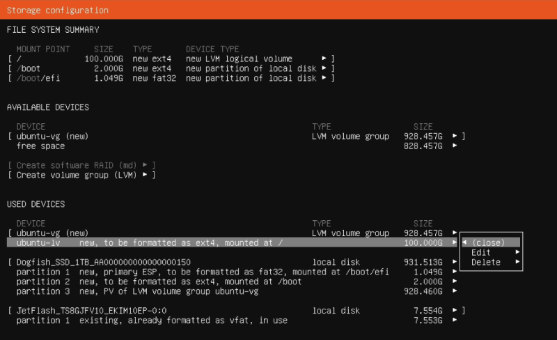 「/（ルート）」の容量が100GBなので、編集する