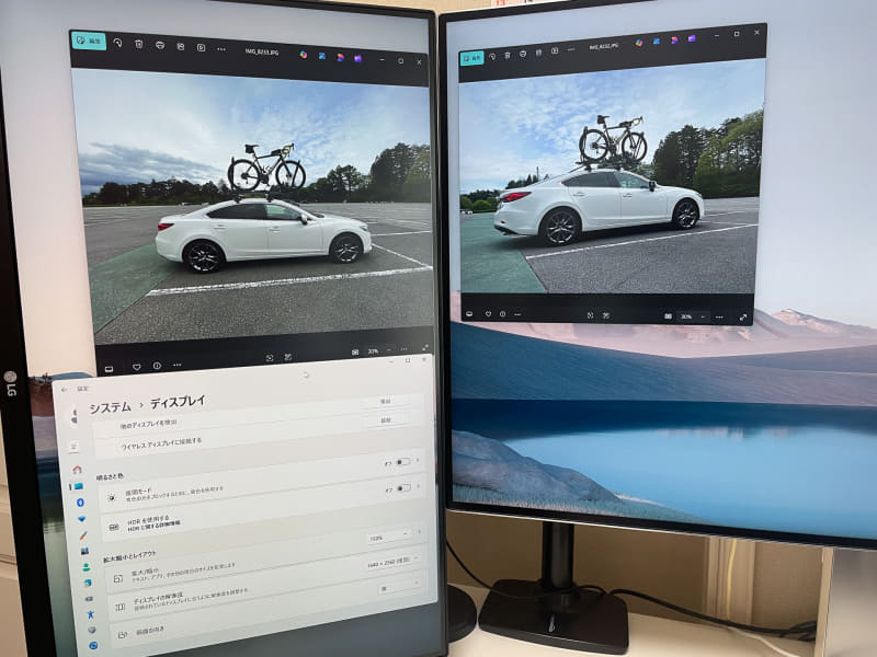 両方のディスプレイとも150％表示にした状態。画素ピッチが完全に一致しているわけではないので、大きさは異なる