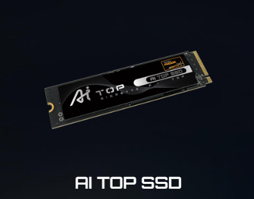 【SSD】OS用とは別に、「メモリオフロード用SSD」としてチューニングされているSSD。オフロード（またはオフローディング）とは、ビデオカードの限られたビデオメモリを最大限に活かすために、CPUのメインメモリやSSDなどの外部記憶を「ビデオメモリの一時倉庫」として活用する仕組み。AI TOPのSSDでは、AI処理のアクセスパターンに合わせた設計で、高い性能と耐久性を実現しているとのこと
