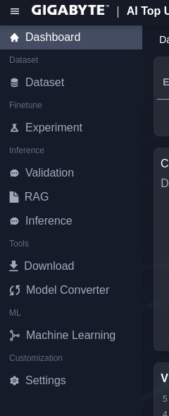 ダッシュボードのメニュー