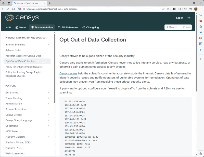 Censysから情報を削除するためにはオプトアウトが必要