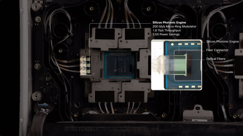 図05：この拡大図を見る限り、ファイバーを自由に着脱可能には見えない。おそらくOptical Sub-Assembly単位での着脱になるのだろう。メンテナンスには不便に見えるが、光コネクタを廃することで信頼性向上を狙ったのだろうか？