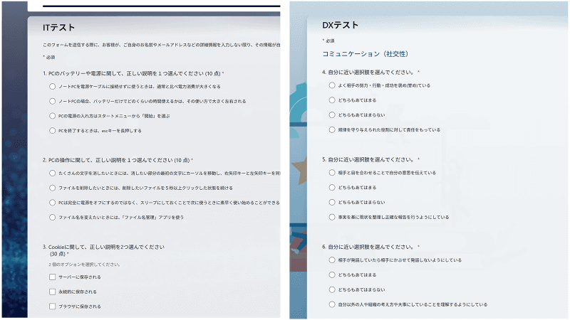 テスト画面のイメージ（人材適性診断）