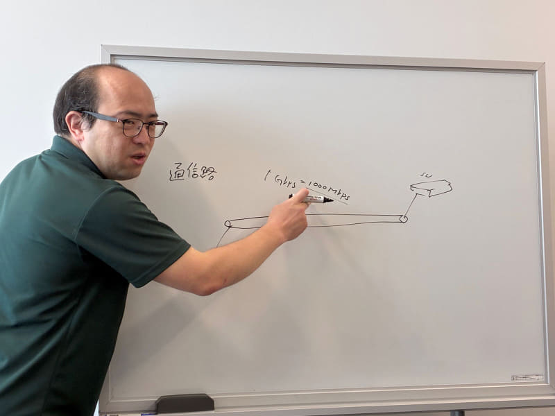 堂前さん「『通信路』があって、1000Mbpsのデータが流れると考えます」
