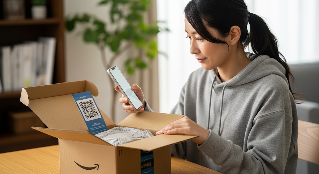 不審な荷物に入っているQRコードはスキャンしないように！（生成AIで作成したイメージ画像です）