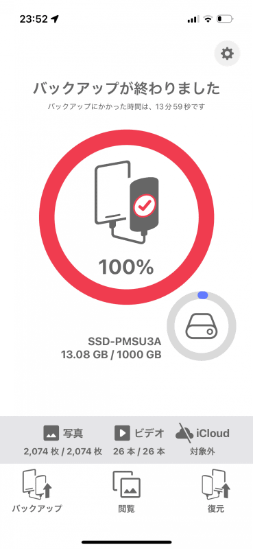 バックアップが完了した。