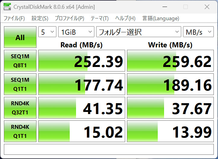 CrystalDiskMarkの結果