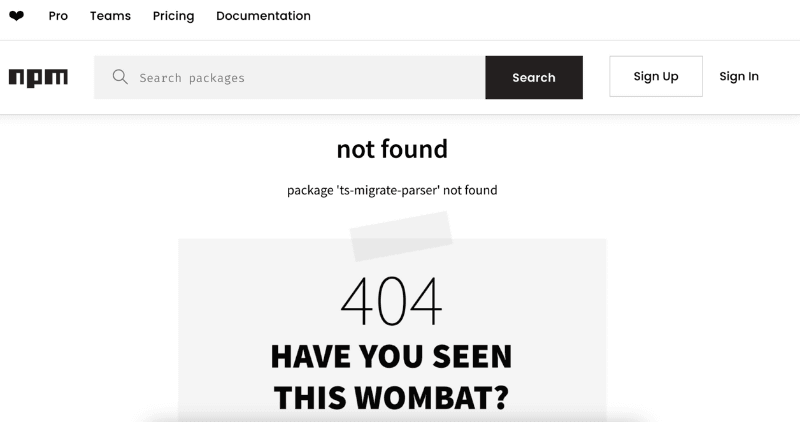 NPM上には「ts-migrate-parser」というパッケージは存在しない（トレンドマイクロのページより）