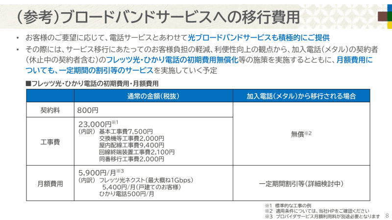 工事費などの初期費用は無料に、光ブロードバンドサービスの移行では月額料金の割引も予定