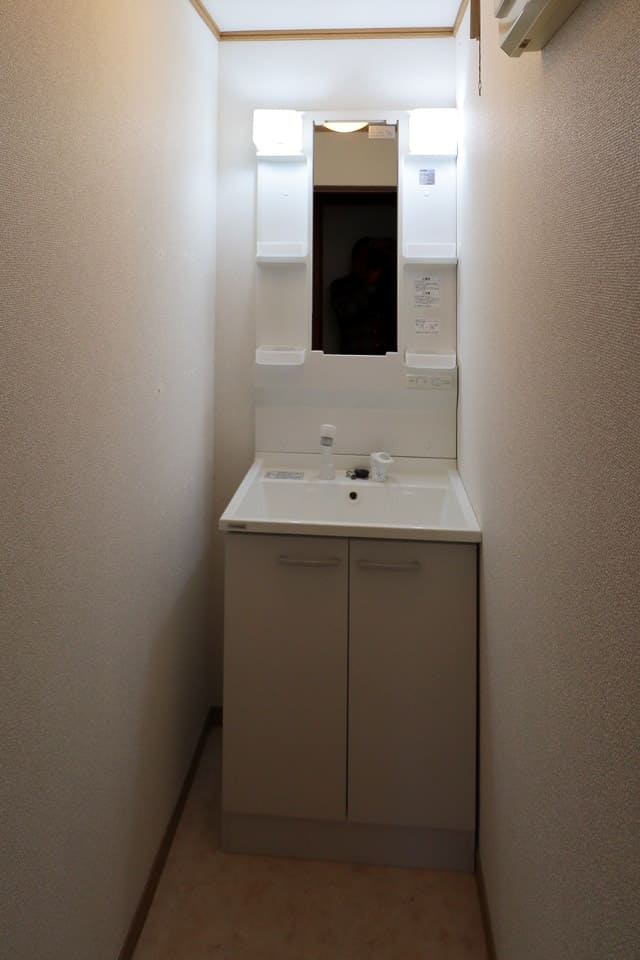 洗面所は新しくなっているが、もともとのスペースの影響でかなり狭い