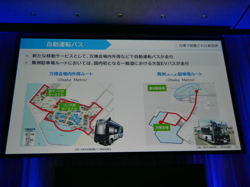 新たな移動サービスとして、万博会場内外周で自動運転バスが走行