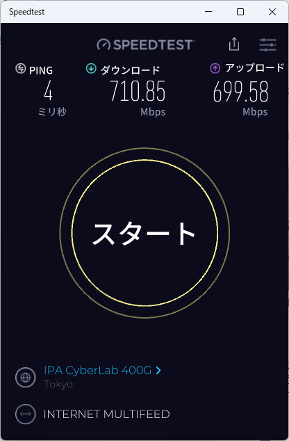 これまで利用していたIIJmioひかりでは、状況がいいと上り下りとも700Mbps前後の速度が出ていて、全く不満なく使えていた