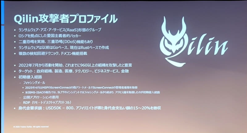 Qilinはロシアを拠点とする愛国主義者的なRaaSグループ。2022年に活動を開始したが、今年最も活動しているグループと言える