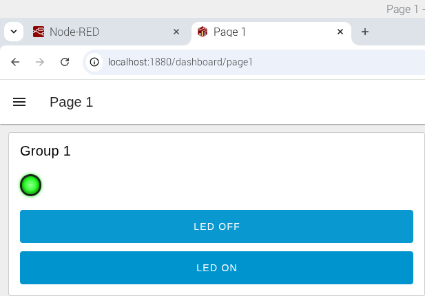 ［LED OFF］をタップすると、ブレッドボード上のLEDが消灯する